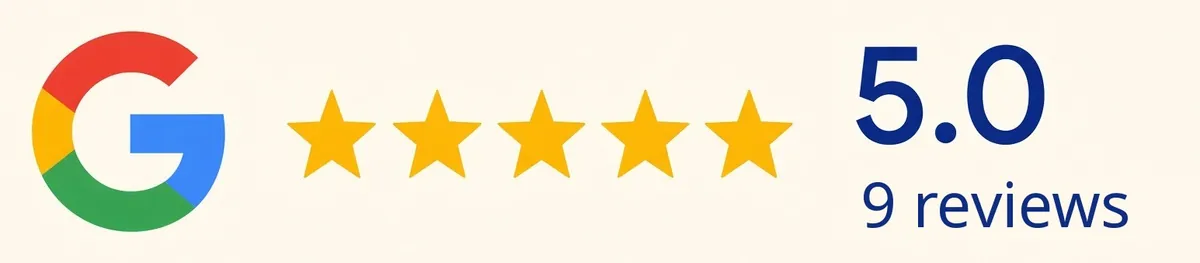Google 5.0 stars, 9 reviews
