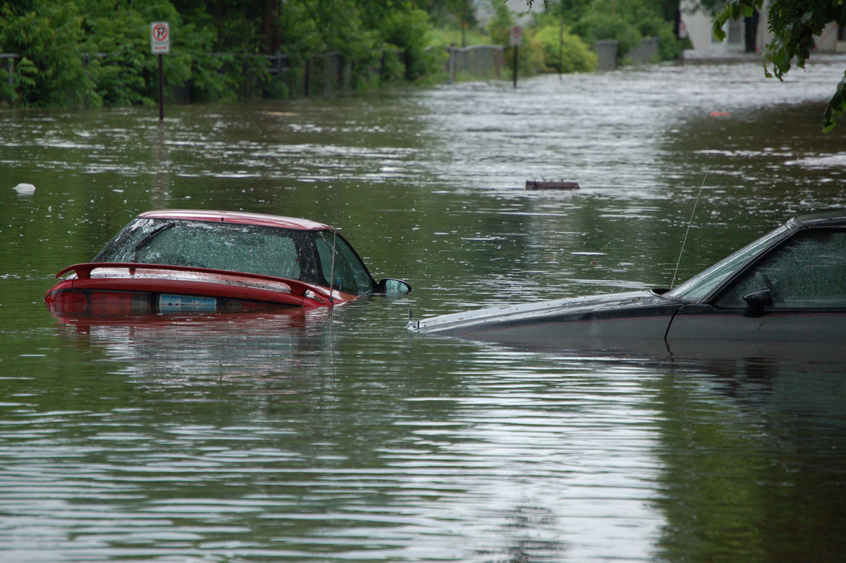 Water extraction and air movers on a flooded floor