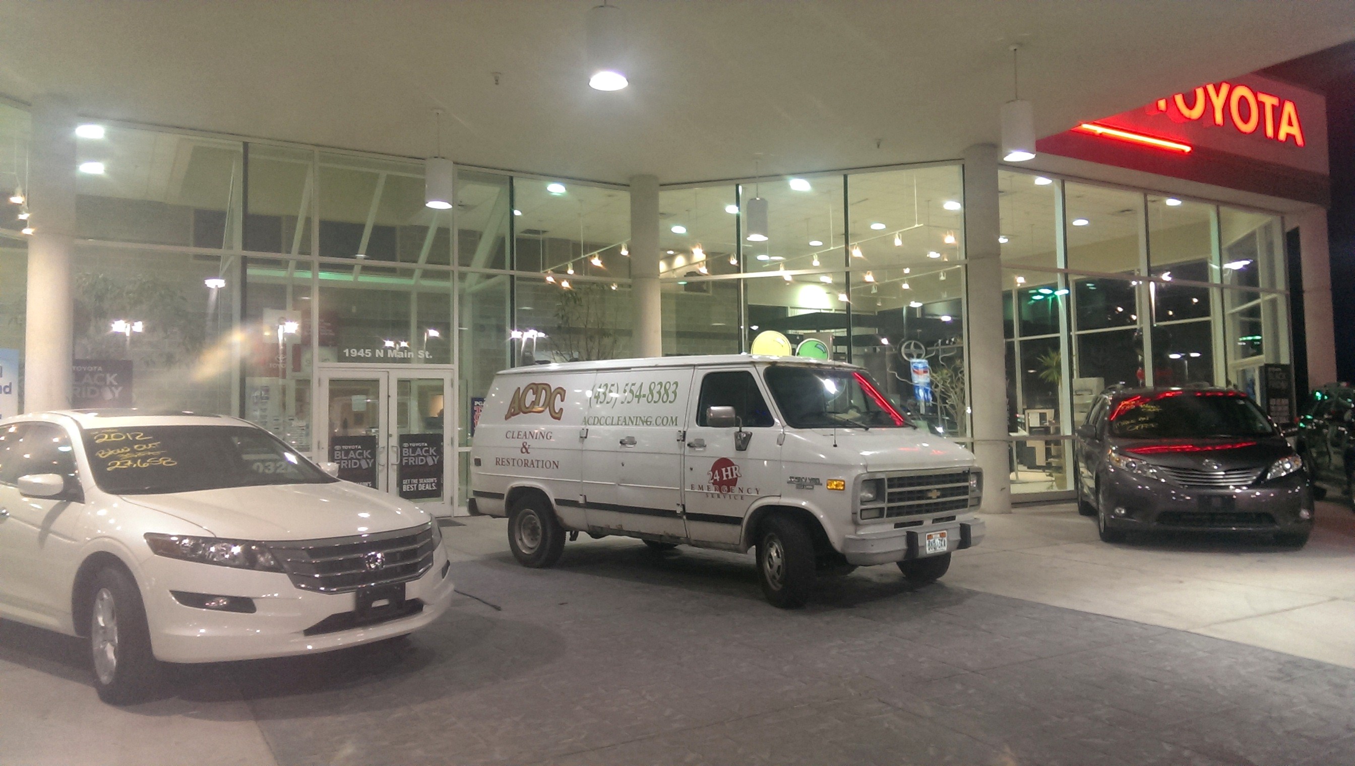 ACDC Cleaning van at the Toyota dealership on N Main Street in Logan
