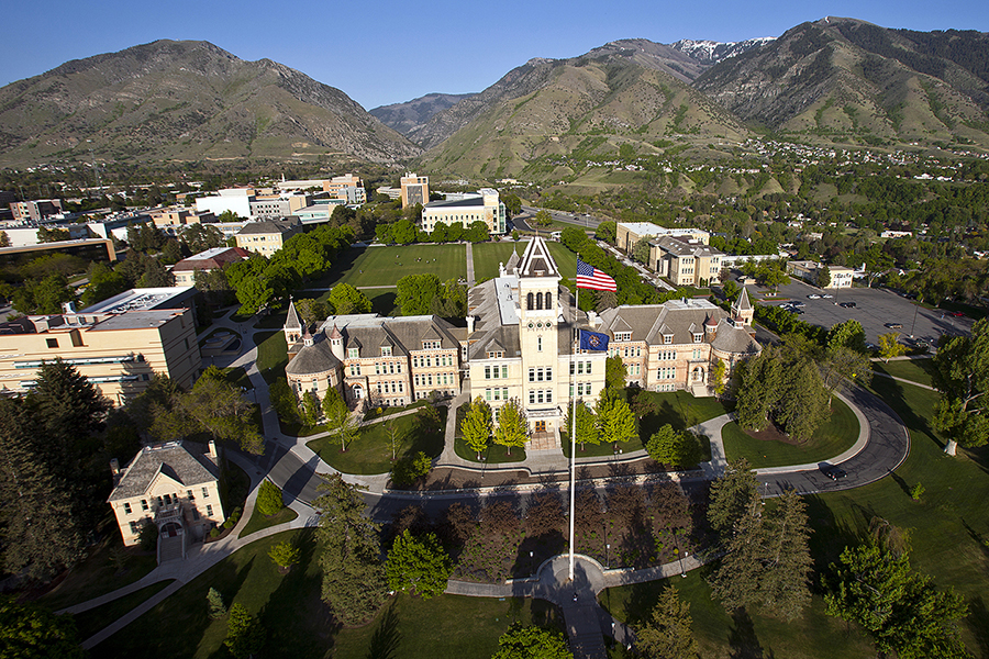 Utah State University quad in Logan, Cache Valley