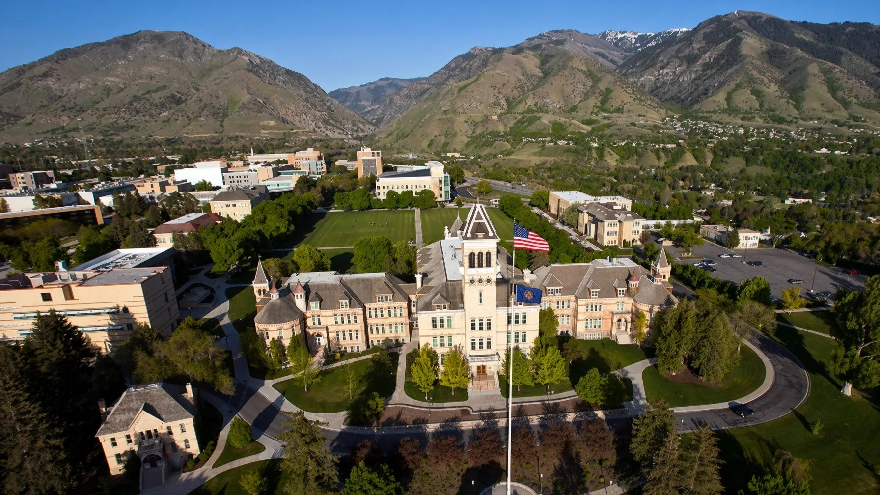 Utah State University quad in Logan, Cache Valley